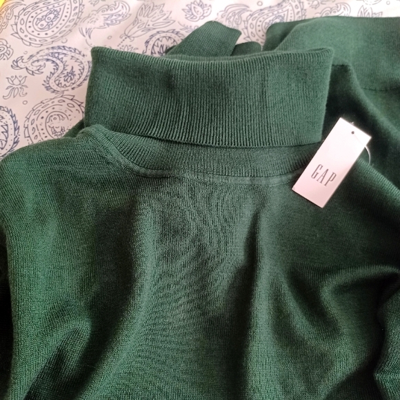 GAP Women Forest Green 100% Merino Wool Turtleneck Sweater Large New With Tag - Picture 5 of 6